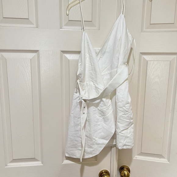 New ZARA  BELTED‎ white mini faux wrap adjustable strap going out party dress M - Picture 5 of 13
